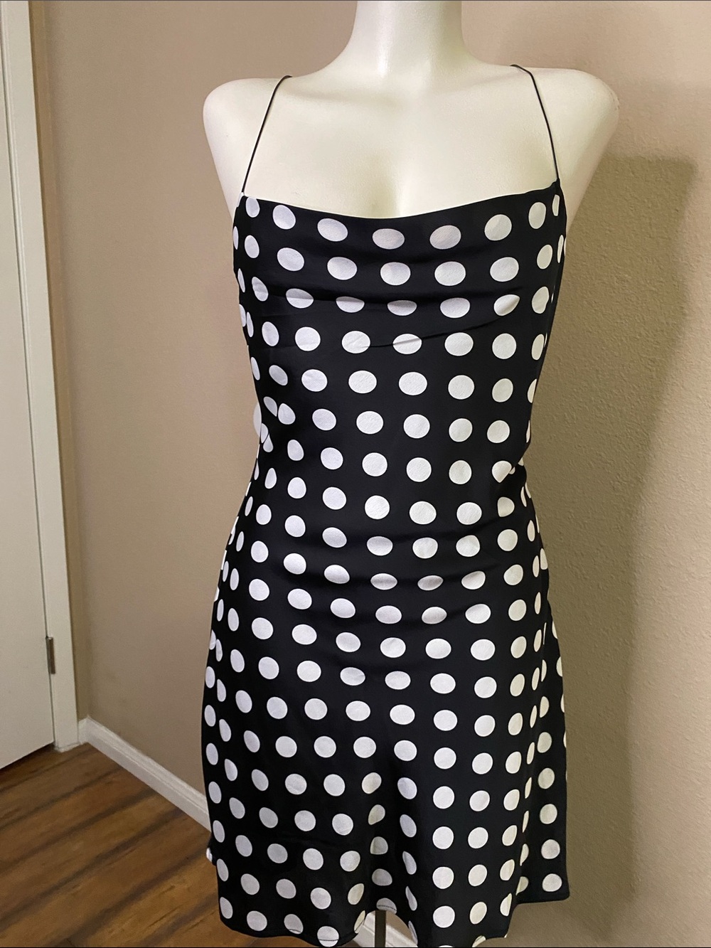 Nova Vintage retro Women’s Black Polka Dot slinky Silky slipdress dress S